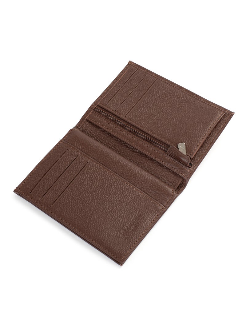 Cartera europea - 2 pliegues - cuero confort hexagona Marrón chocolate - Kiabi