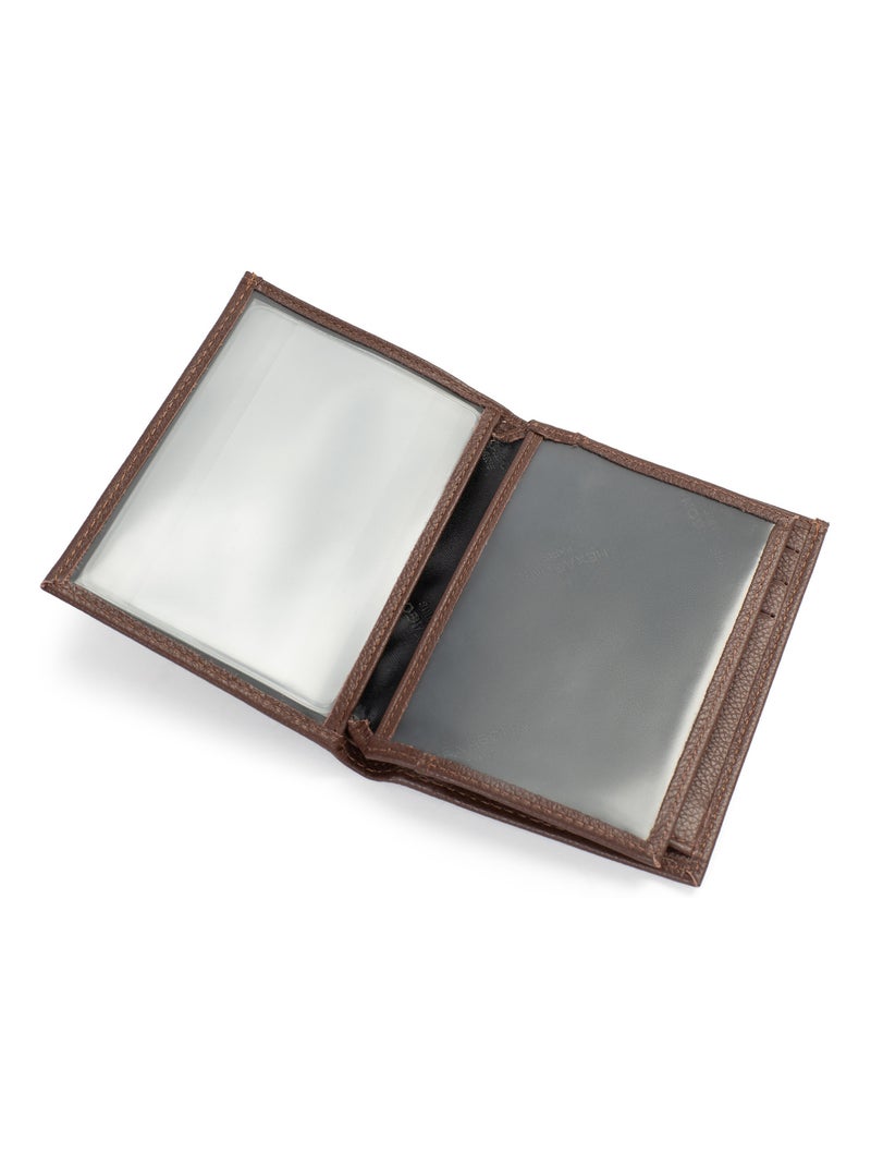 Cartera europea - 2 pliegues - cuero confort hexagona Marrón chocolate - Kiabi