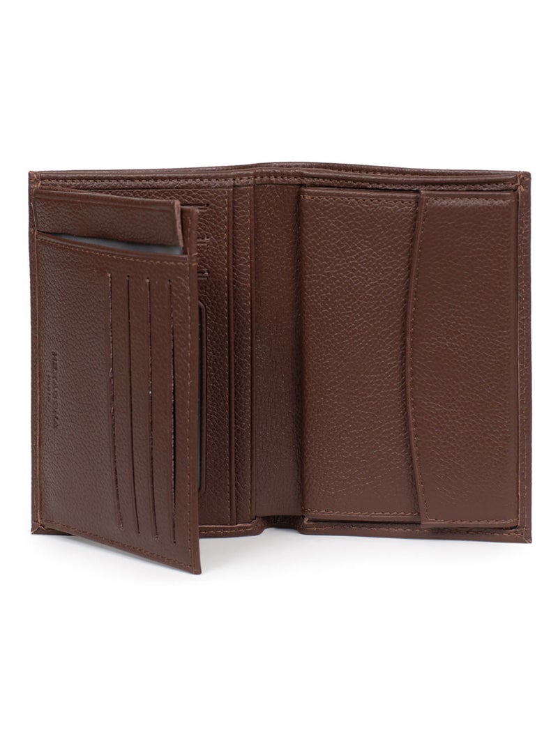 Cartera europea - 2 pliegues - cuero confort hexagona Marrón chocolate - Kiabi