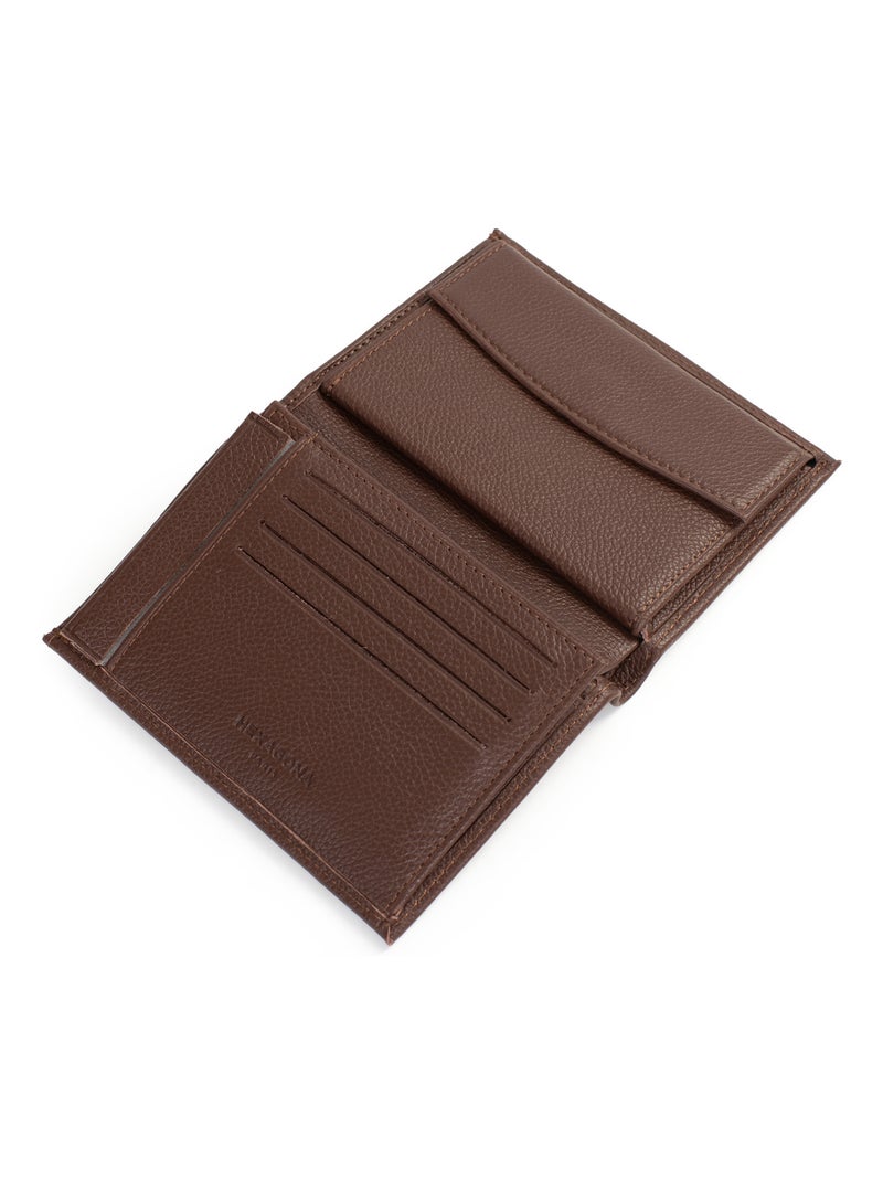 Cartera europea - 2 pliegues - cuero confort hexagona Marrón chocolate - Kiabi