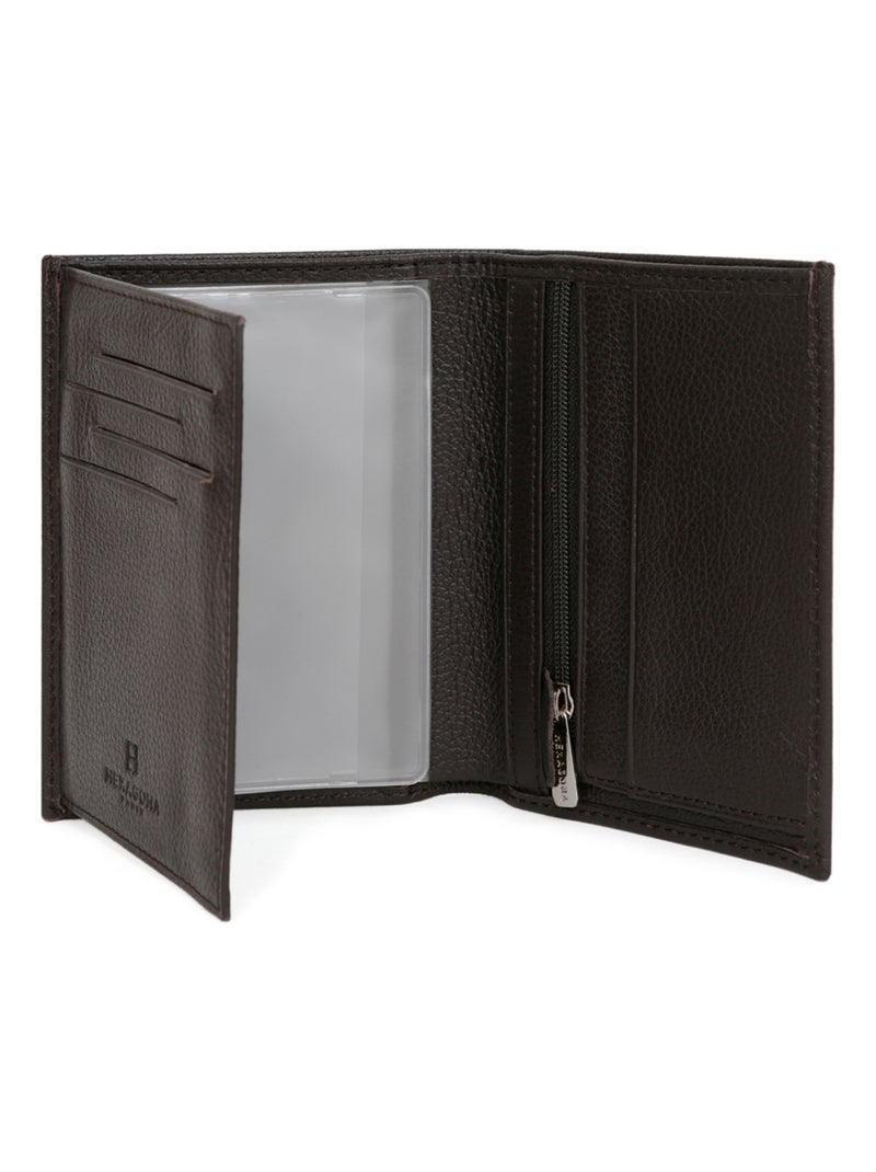 Cartera europea - 2 pliegues - cuero confort hexagona Marrón oscuro - Kiabi