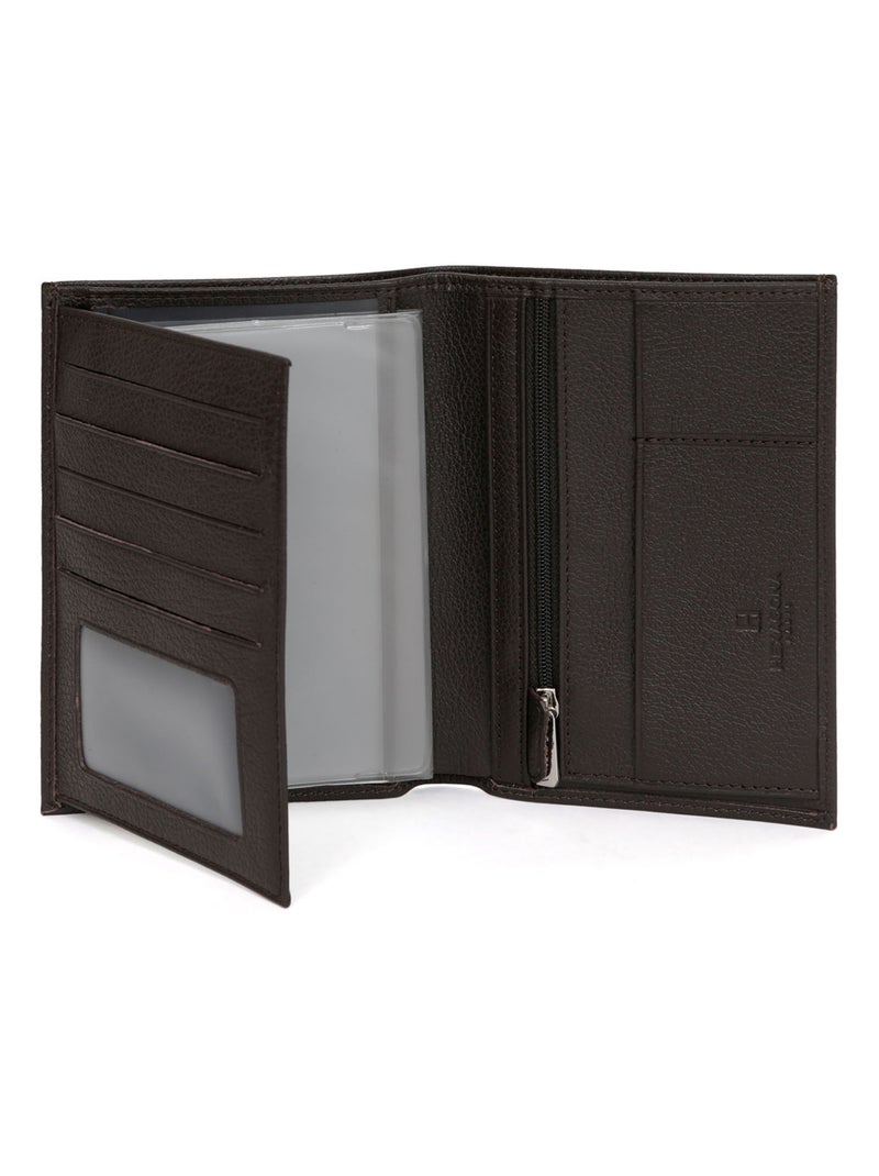 Cartera europea - 2 pliegues - cuero confort hexagona Marrón oscuro - Kiabi