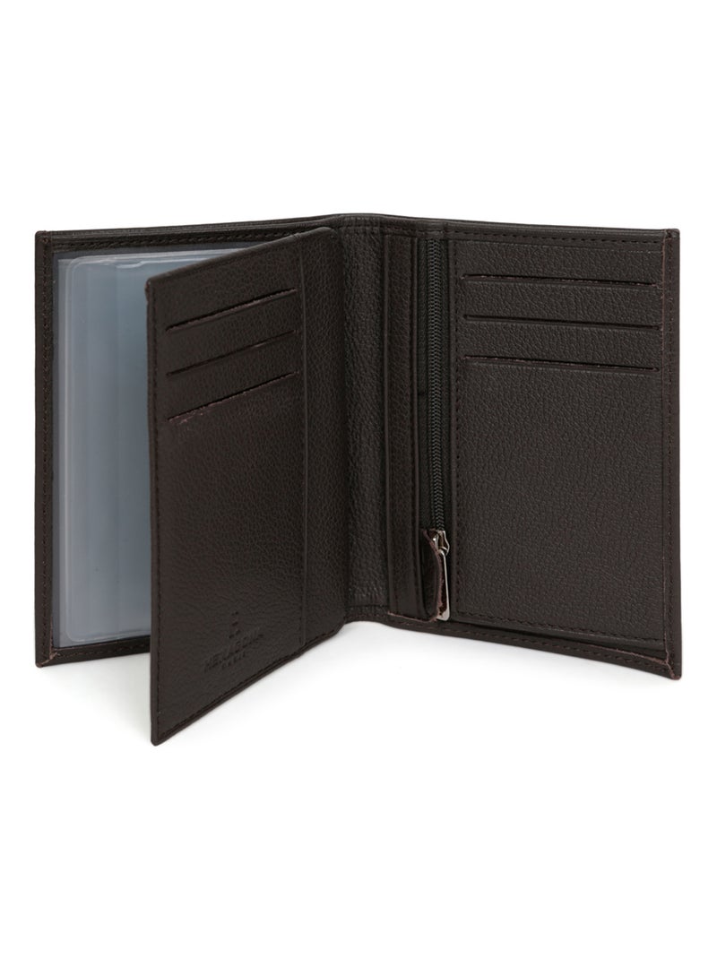 Cartera europea - 2 pliegues - cuero confort hexagona Marrón oscuro - Kiabi