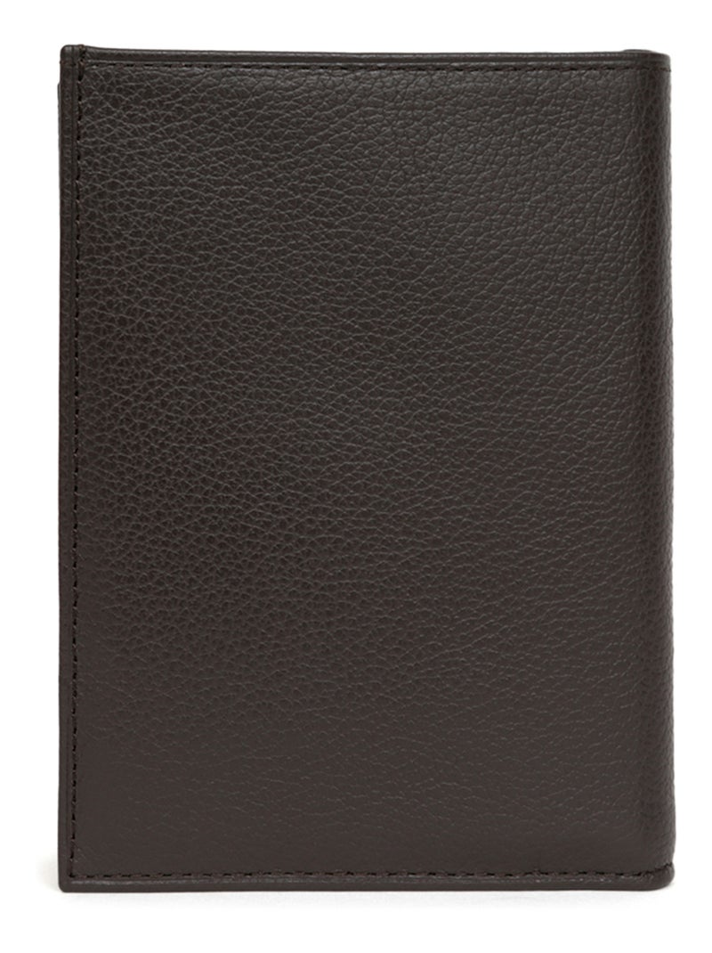 Cartera europea - 2 pliegues - cuero confort hexagona Marrón oscuro - Kiabi
