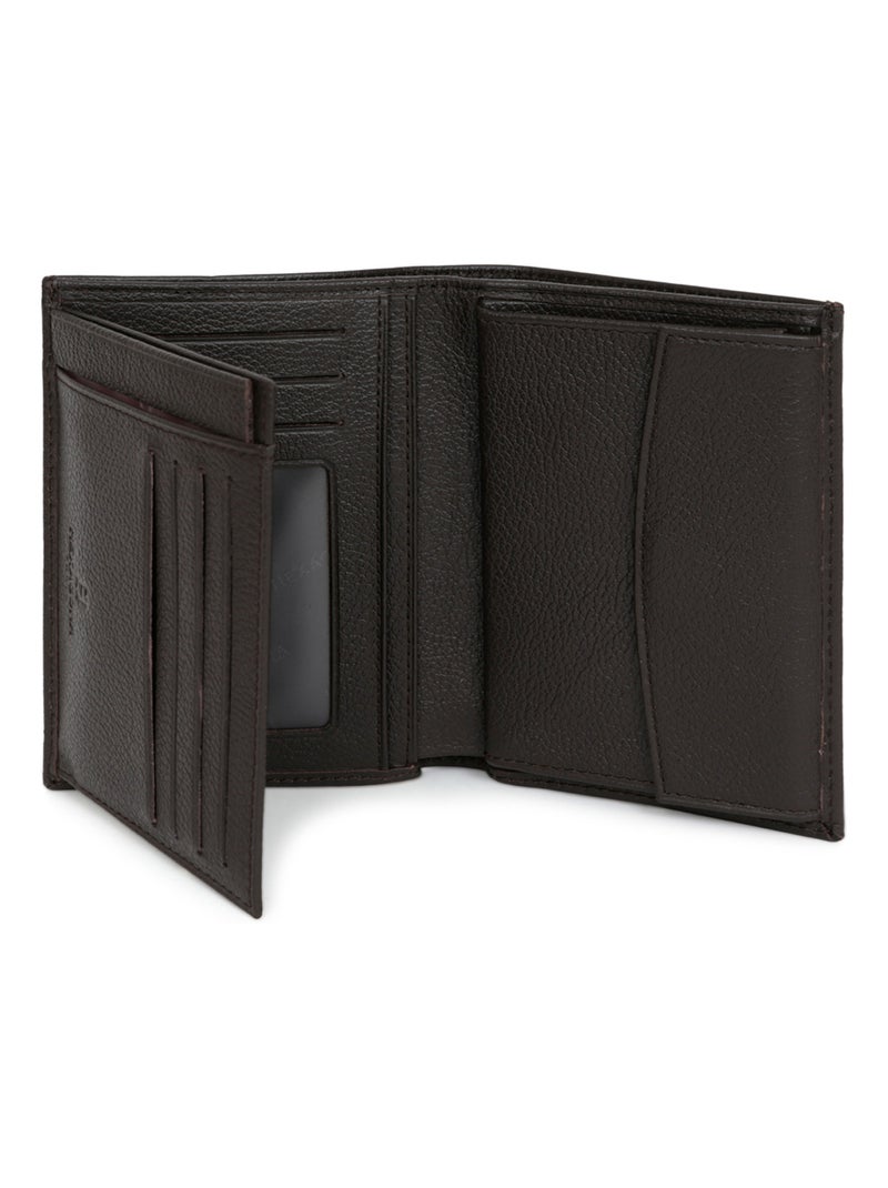 Cartera europea - 2 pliegues - cuero confort hexagona Marrón oscuro - Kiabi