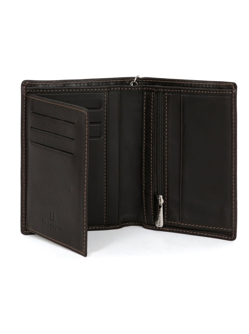 Cartera europea - 2 pliegues - cuero félin hexagona Marrón - Kiabi