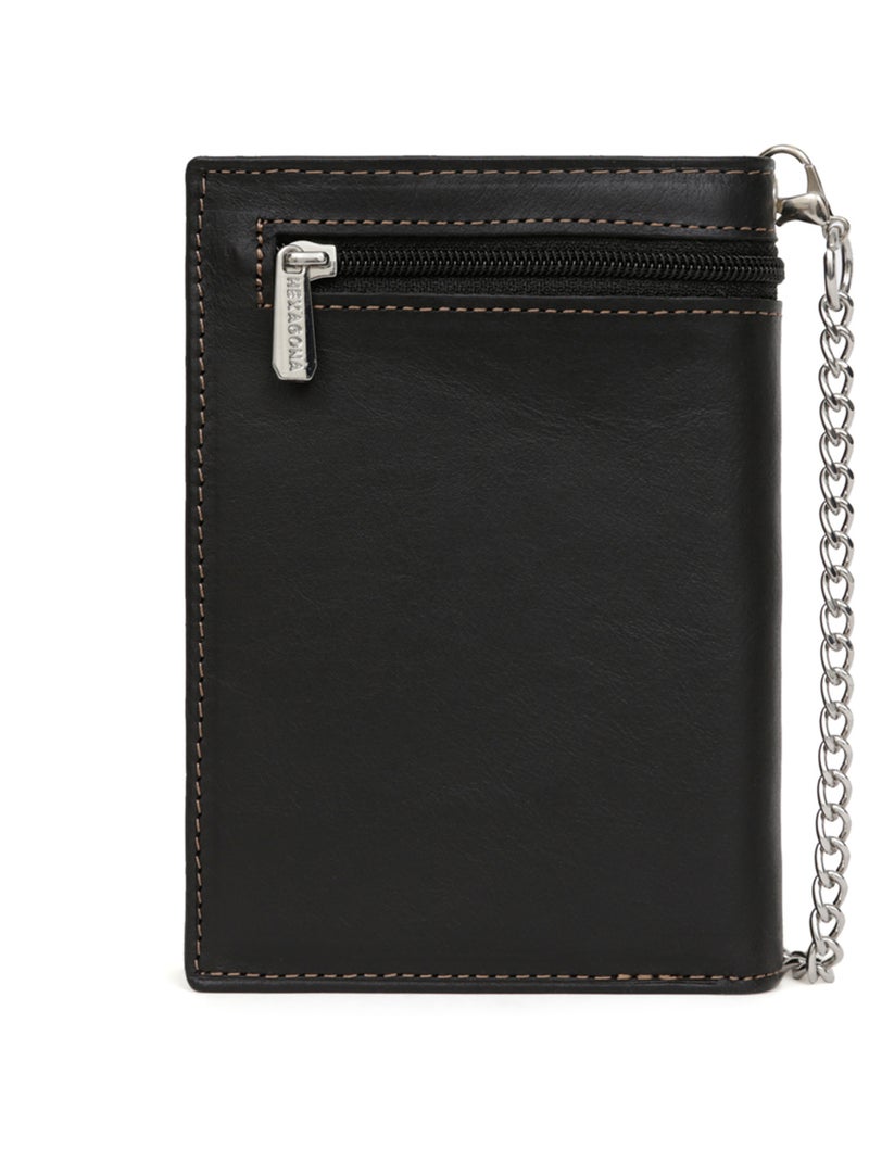 Cartera europea - 2 pliegues - cuero félin hexagona Negro - Kiabi