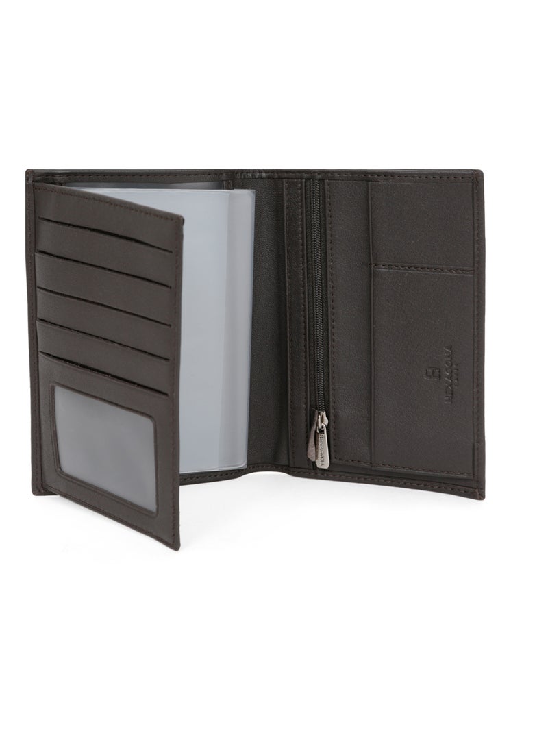 Cartera europea - 2 pliegues - cuero soft hexagona Marrón - Kiabi