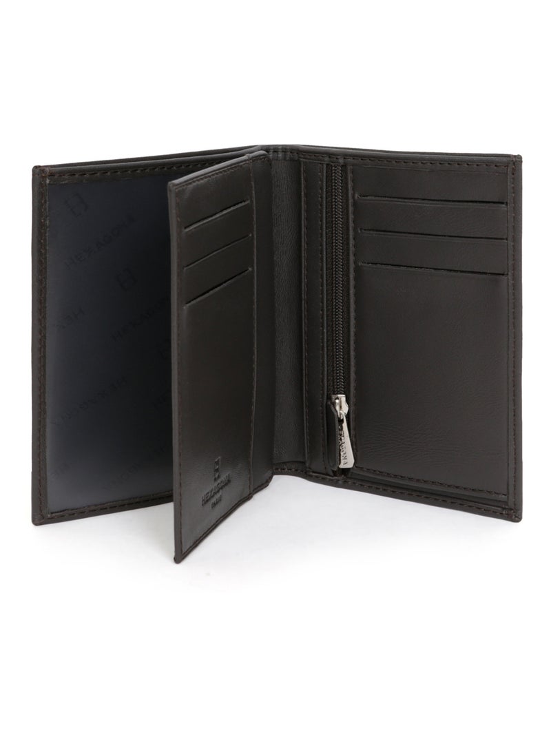 Cartera europea - 2 pliegues - cuero soft hexagona Marrón - Kiabi