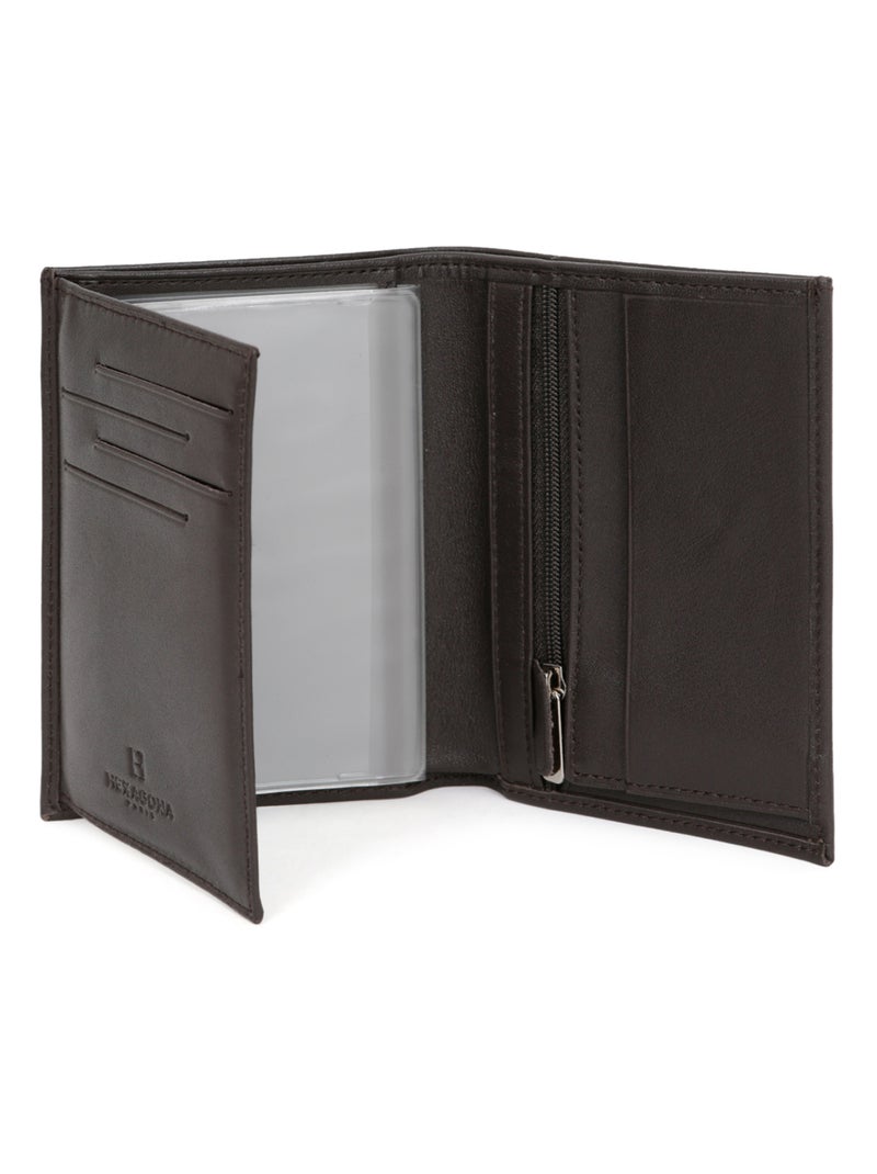 Cartera europea - 2 pliegues - cuero soft hexagona Marrón - Kiabi