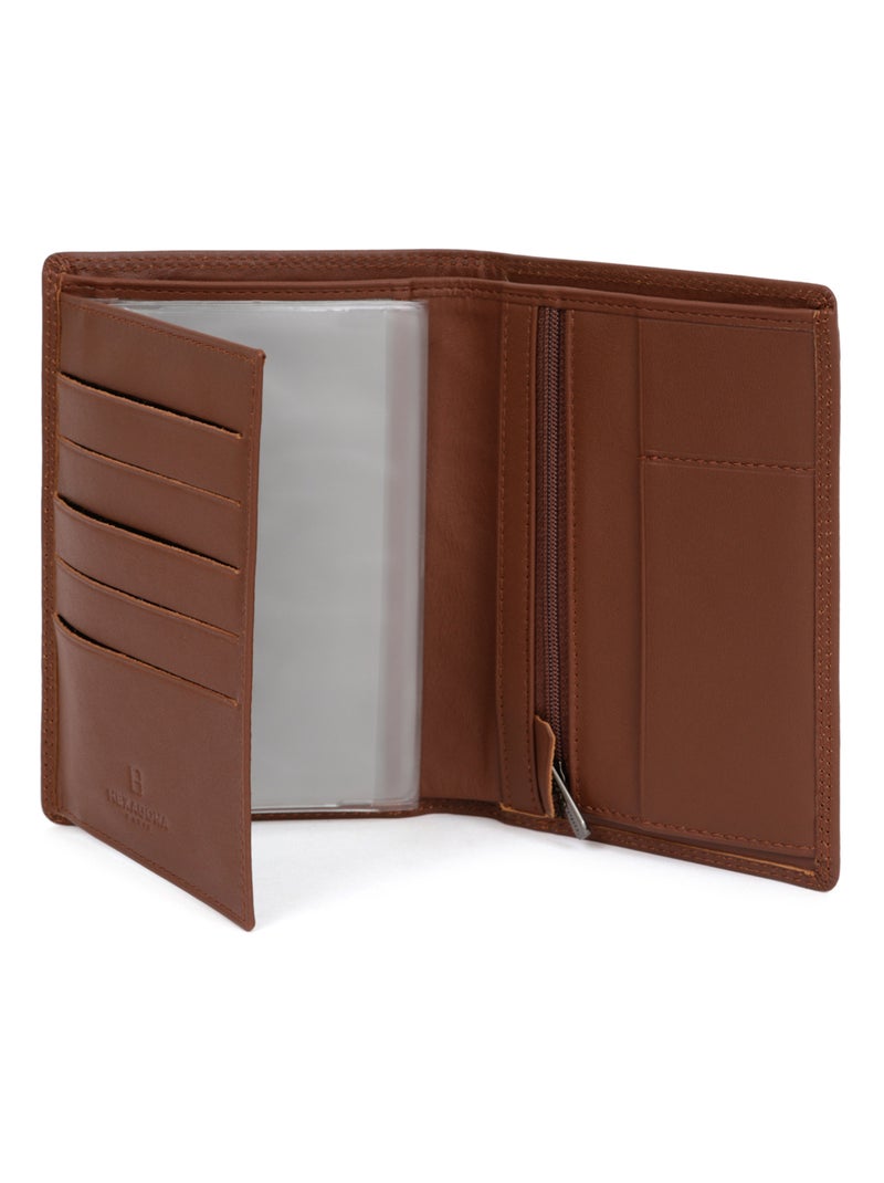 Cartera europea - 2 pliegues - detener rfid - cuero sensation hexagona Cognac - Kiabi