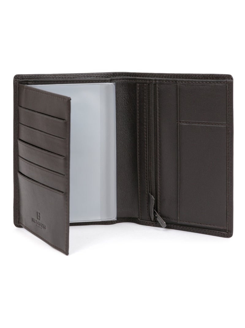 Cartera europea - 2 pliegues - detener rfid - cuero sensation hexagona Marrón oscuro - Kiabi