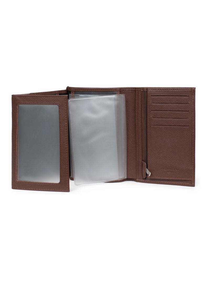 Cartera europea - 3 pliegues - cuero confort hexagona Marrón chocolate - Kiabi