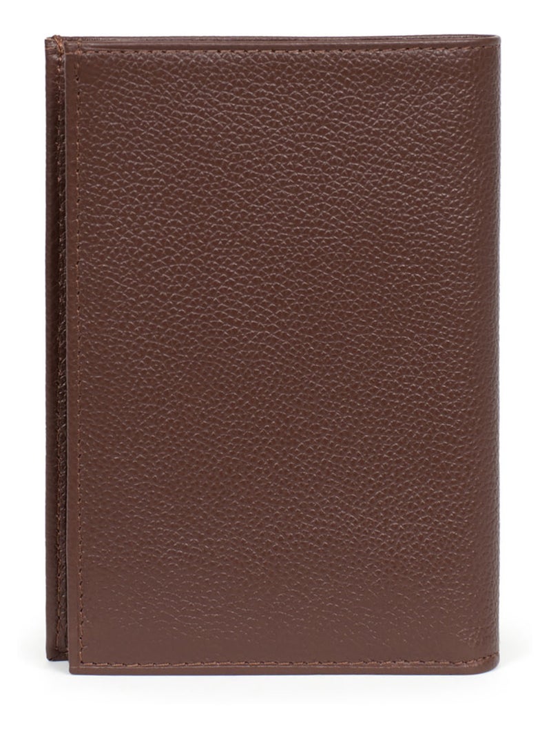Cartera europea - 3 pliegues - cuero confort hexagona Marrón chocolate - Kiabi