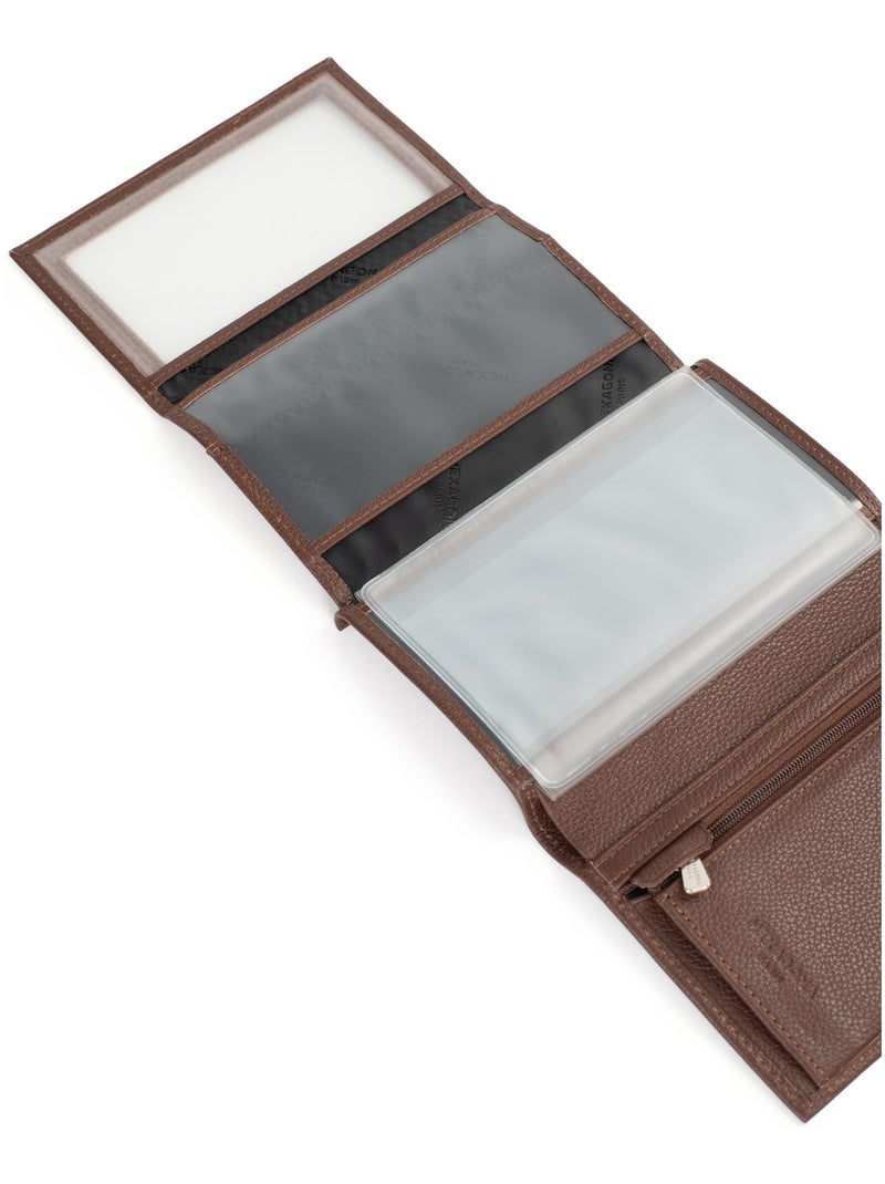 Cartera europea - 3 pliegues - cuero confort hexagona Marrón chocolate - Kiabi