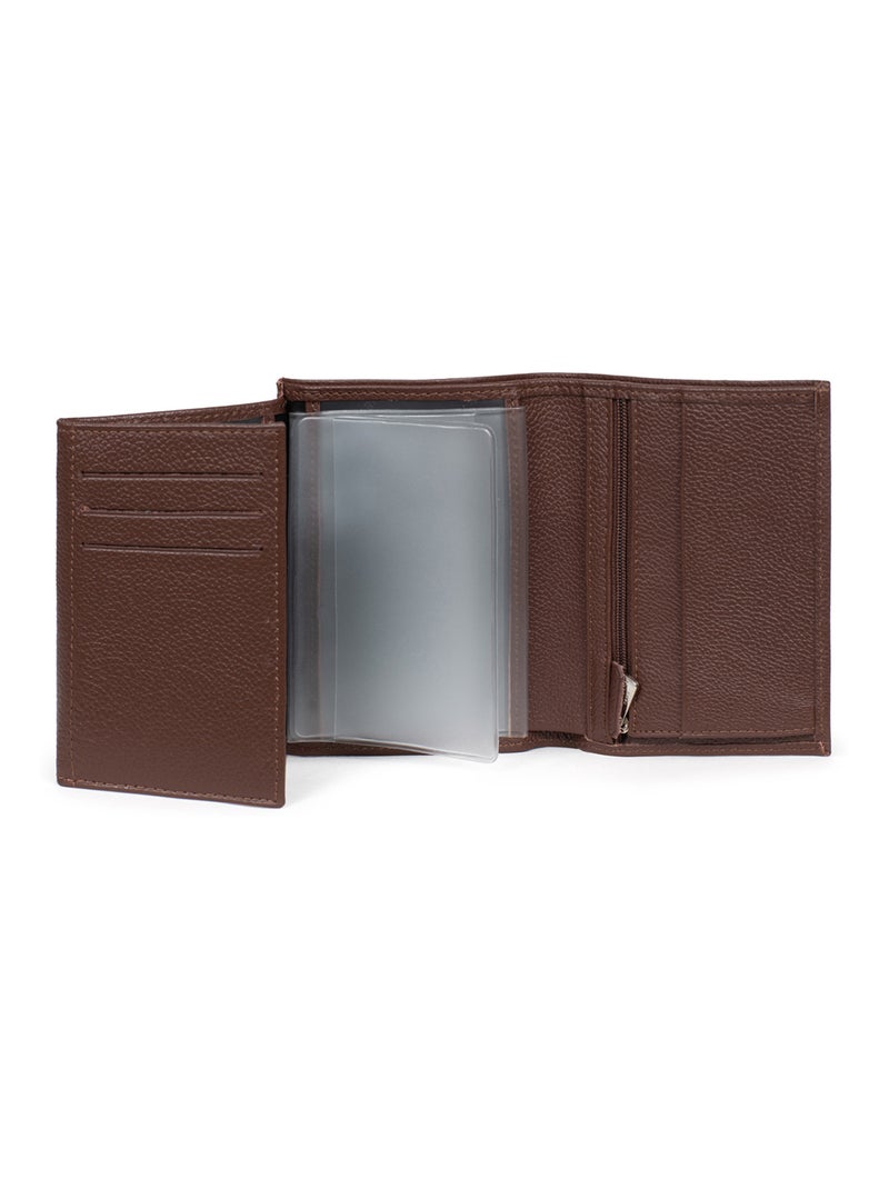 Cartera europea - 3 pliegues - cuero confort hexagona Marrón chocolate - Kiabi