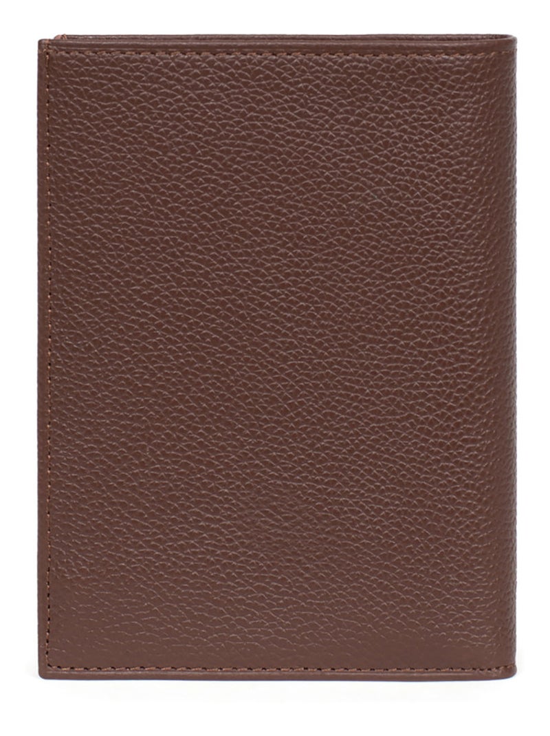 Cartera europea - 3 pliegues - cuero confort hexagona Marrón chocolate - Kiabi