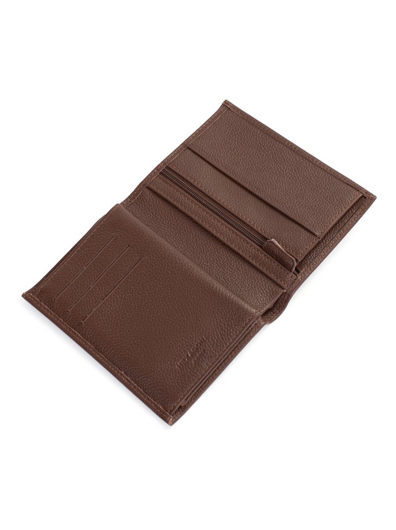Cartera europea - 3 pliegues - cuero confort hexagona Marrón chocolate - Kiabi