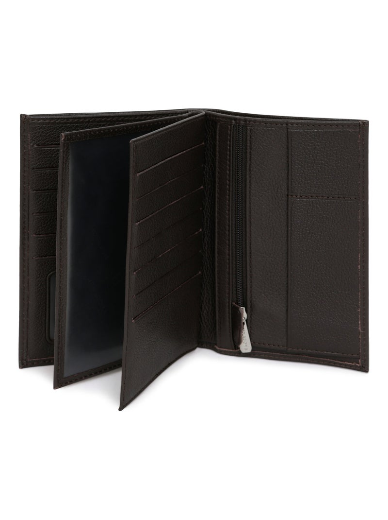 Cartera europea - 3 pliegues - cuero confort hexagona Marrón oscuro - Kiabi