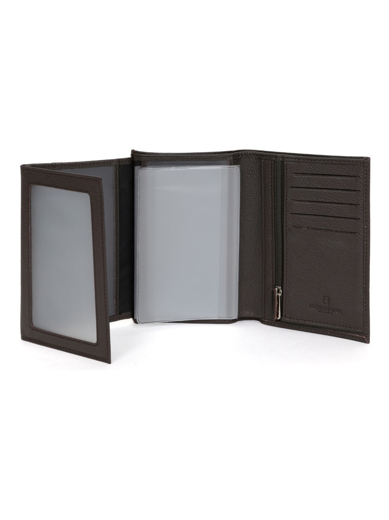 Cartera europea - 3 pliegues - cuero confort hexagona Marrón oscuro - Kiabi