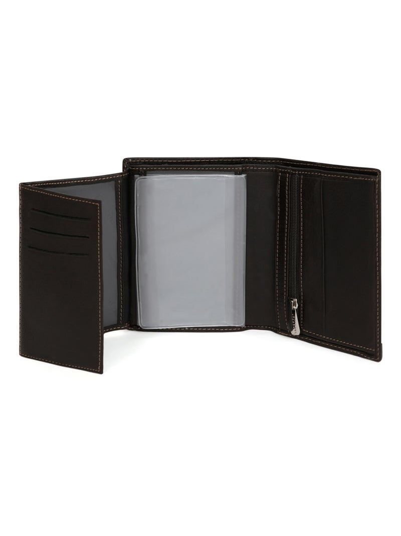 Cartera europea - 3 pliegues - cuero félin hexagona Marrón - Kiabi