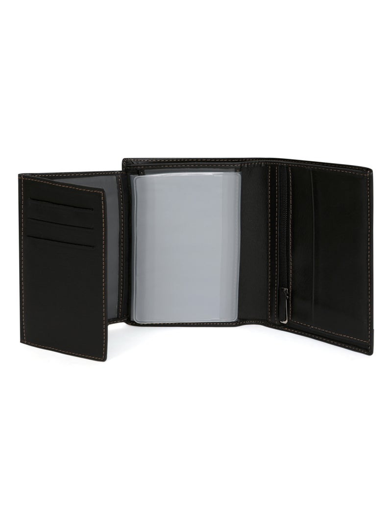 Cartera europea - 3 pliegues - cuero félin hexagona Negro - Kiabi
