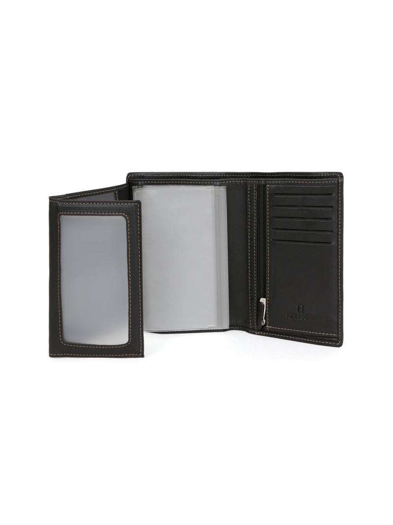 Cartera europea - 3 pliegues - cuero félin hexagona Negro - Kiabi
