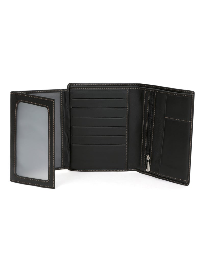 Cartera europea - 3 pliegues - Cuero FÉLIN Negro - Kiabi