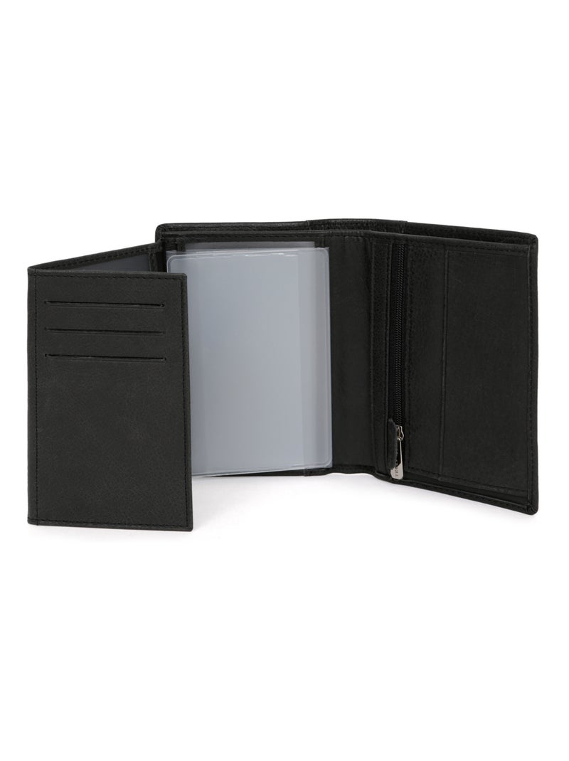 Cartera europea - 3 pliegues - cuero instinct hexagona Negro - Kiabi