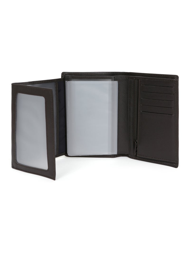 Cartera europea - 3 pliegues - detener rfid - cuero sensation hexagona Marrón oscuro - Kiabi