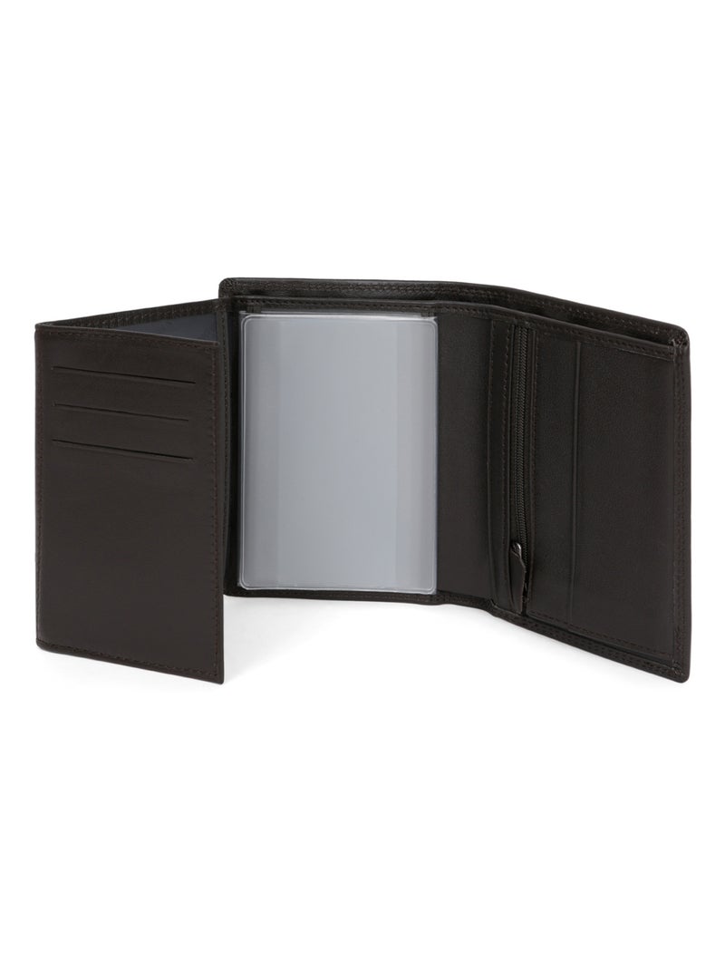 Cartera europea - 3 pliegues - detener rfid - cuero sensation hexagona Marrón oscuro - Kiabi