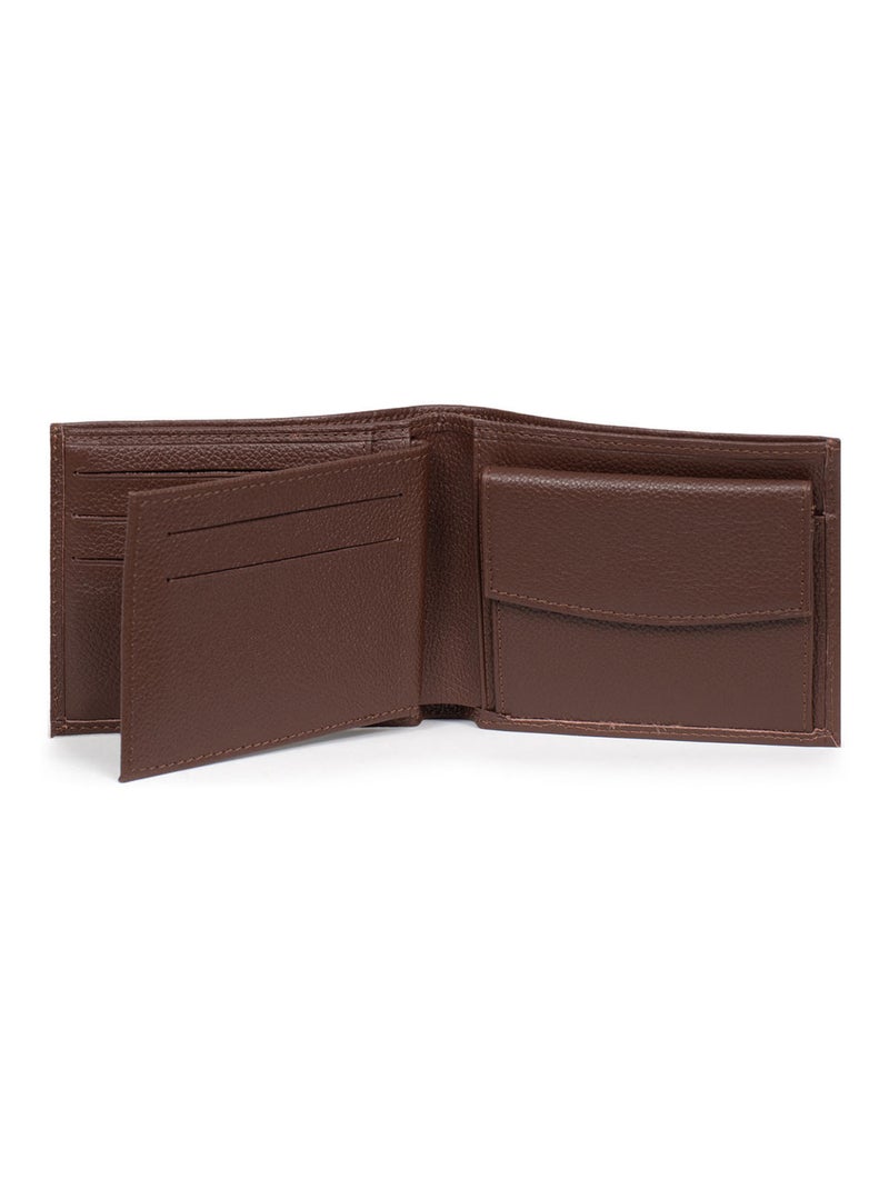 Cartera italiana - 2 pliegues - cuero confort hexagona Marrón chocolate - Kiabi