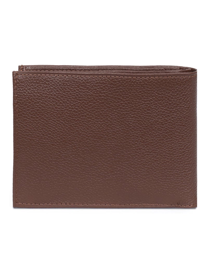 Cartera italiana - 2 pliegues - cuero confort hexagona Marrón chocolate - Kiabi