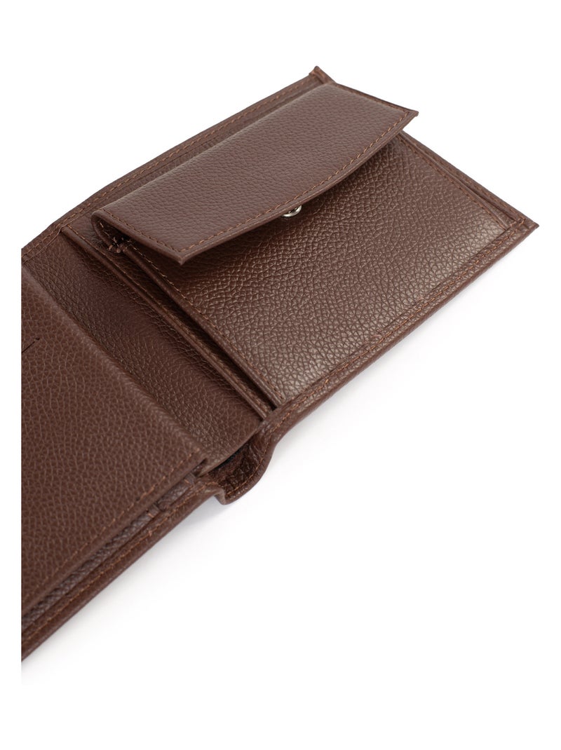 Cartera italiana - 2 pliegues - cuero confort hexagona Marrón chocolate - Kiabi