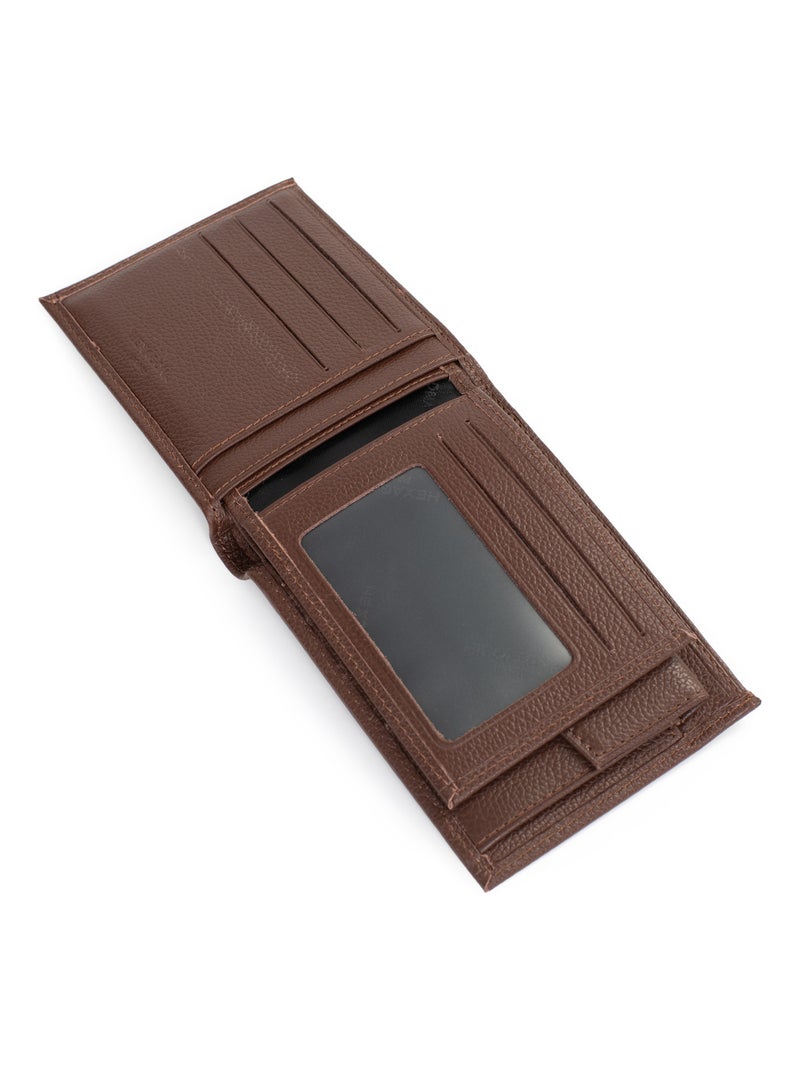 Cartera italiana - 2 pliegues - cuero confort hexagona Marrón chocolate - Kiabi