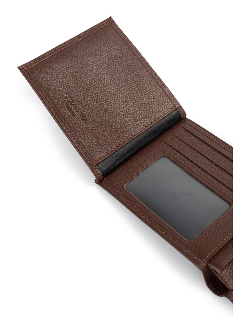 Cartera italiana - 2 pliegues - cuero confort hexagona Marrón chocolate - Kiabi