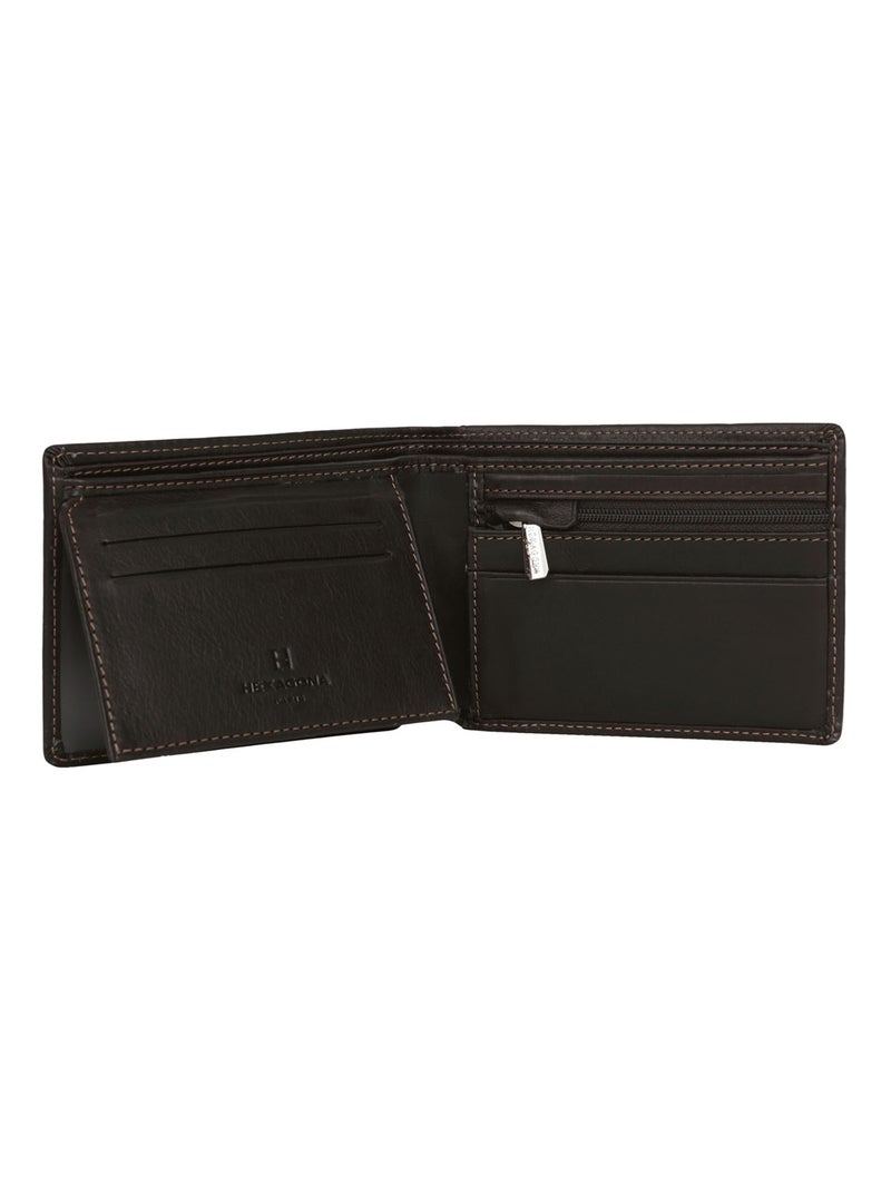 Cartera italiana - 2 pliegues - cuero félin hexagona Marrón - Kiabi