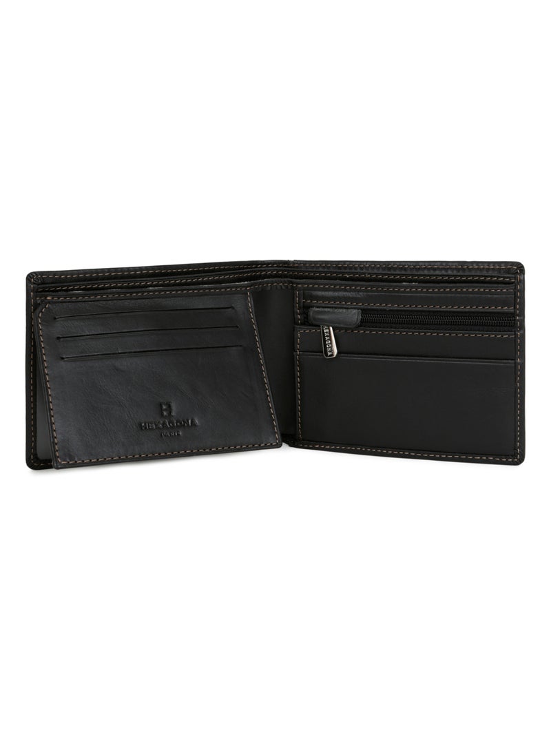 Cartera italiana - 2 pliegues - cuero félin hexagona Negro - Kiabi