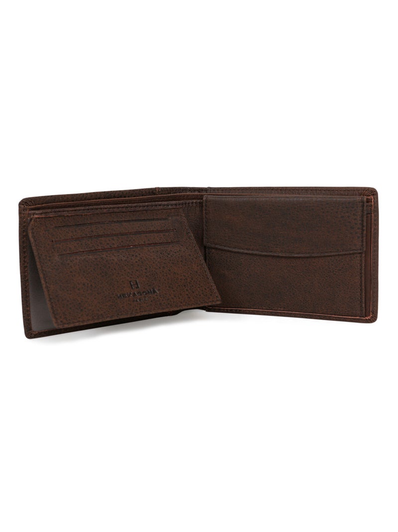 Cartera italiana - 2 pliegues - cuero instinct hexagona Marrón - Kiabi
