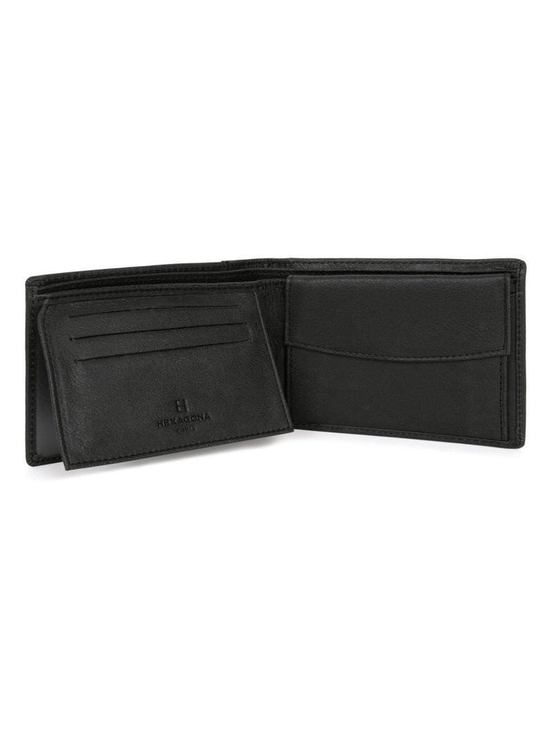 Cartera italiana - 2 pliegues - cuero instinct hexagona Negro - Kiabi