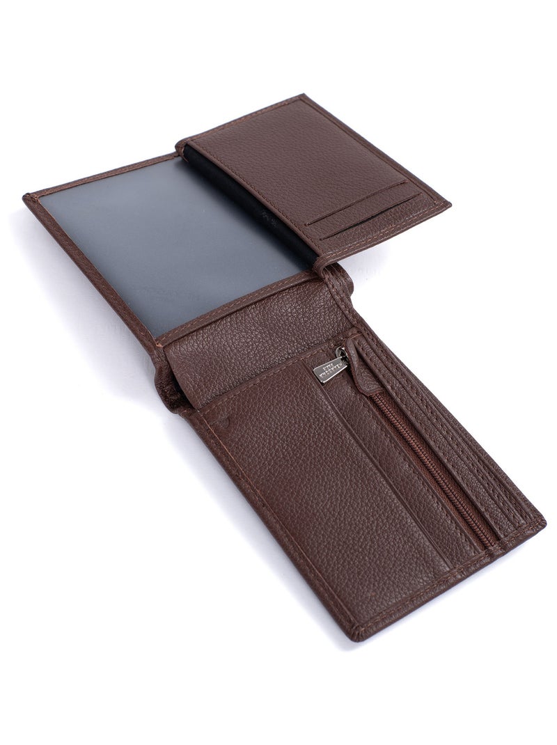 Cartera italiana - 2 pliegues - detener rfid - cuero confort hexagona Marrón chocolate - Kiabi