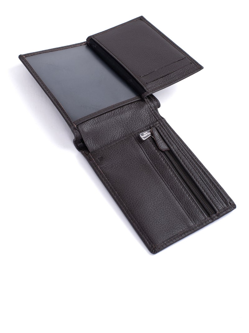 Cartera italiana - 2 pliegues - detener rfid - cuero confort hexagona Marrón oscuro - Kiabi