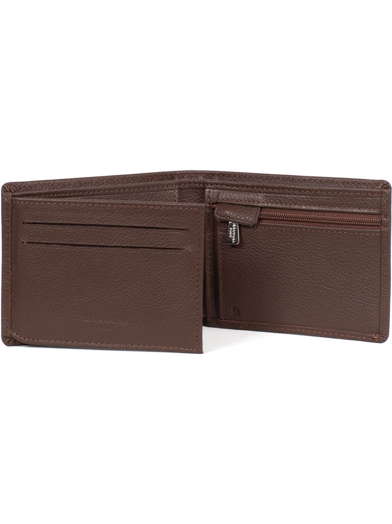 Cartera italiana - 2 pliegues - detener rfid - cuero de vaca confort hexagona Marrón chocolate - Kiabi