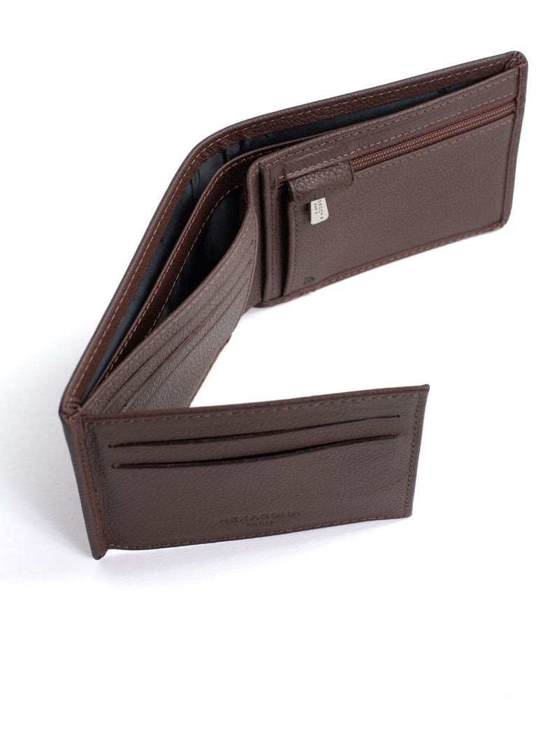 Cartera italiana - 2 pliegues - detener rfid - cuero de vaca confort hexagona Marrón chocolate - Kiabi
