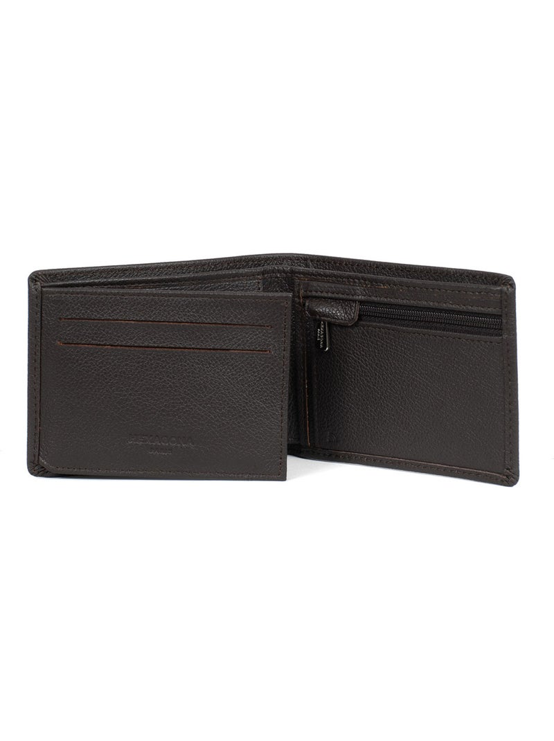 Cartera italiana - 2 pliegues - detener rfid - cuero de vaca confort hexagona Marrón oscuro - Kiabi
