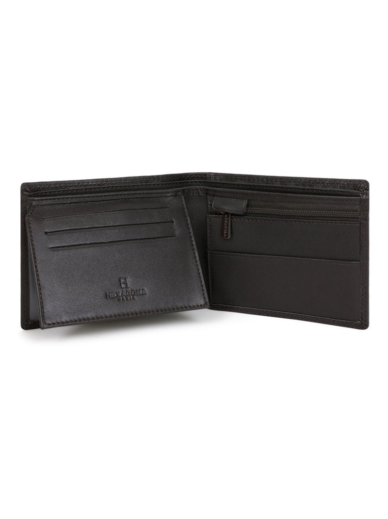 Cartera italiana - 2 pliegues - detener rfid - cuero sensation hexagona Marrón oscuro - Kiabi