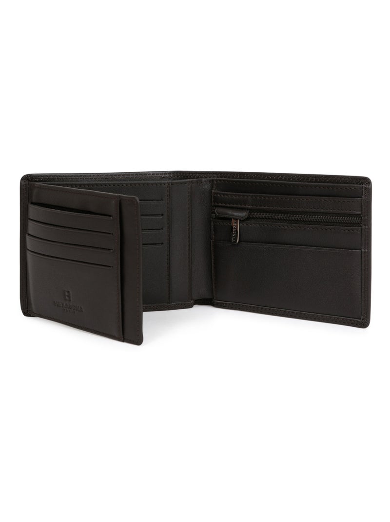 Cartera italiana - 2 pliegues - detener rfid - cuero sensation hexagona Marrón oscuro - Kiabi