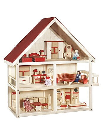 ROBA Casa de muñecas + muebles y muñecas – madera natural