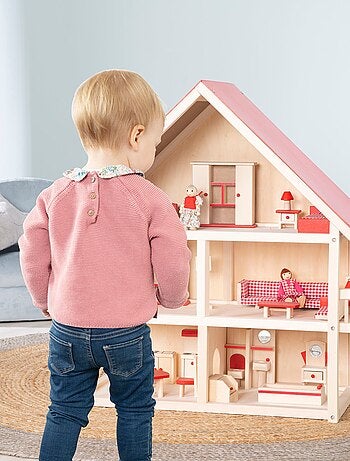 ROBA Casa de muñecas + muebles y muñecas – madera natural