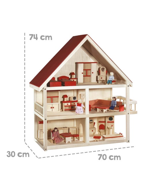 Casa de muñecas en madera + muebles en miniatura y 4 muñecas 'Roba' - Kiabi